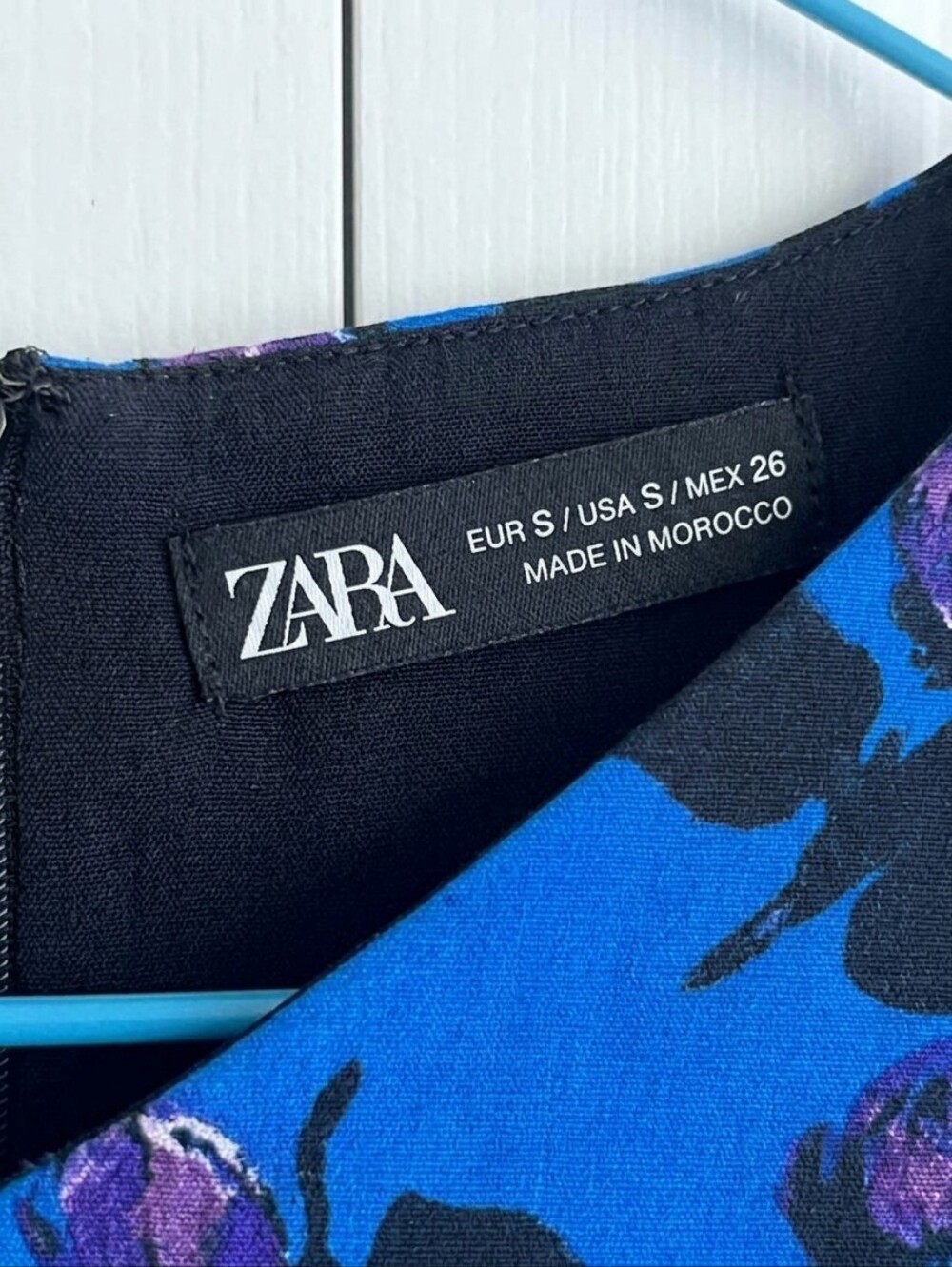 ZARA Blue Flowered Mini Dress Ruched S - Picture 5 of 6